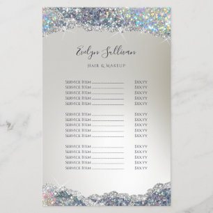 Faux silver glitter foil price list flyer