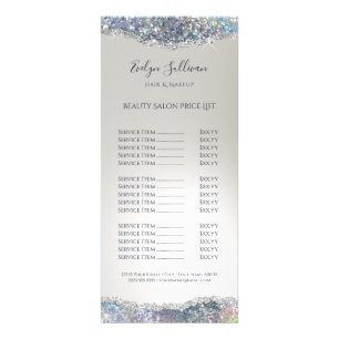 Faux silver glitter foil price list rack card