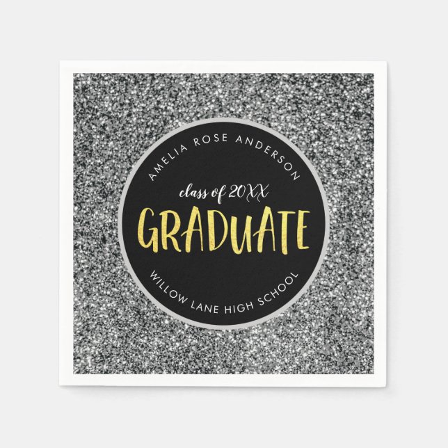 Faux Silver Glitter Graduate Graduation Napkin (Front)