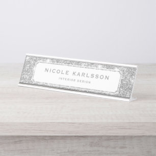 Faux Silver Glitter Lux Personalized Name Plate