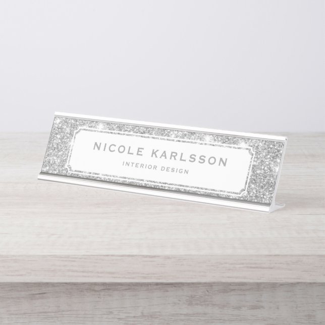 Faux Silver Glitter Lux Personalized Name Plate (Front)