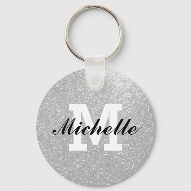 Faux silver glitter monogram key chain (Front)