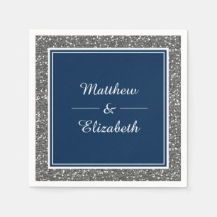 Faux Silver Glitter Navy Blue Wedding Paper Napkin