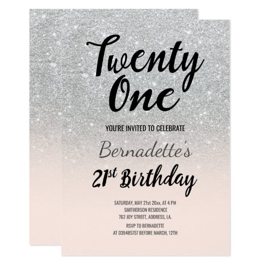 Faux silver glitter ombre 21st Birthday Card