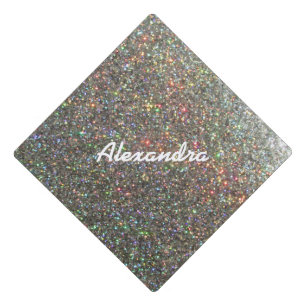 Faux Silver Glitter optional Name Graduation Cap Topper