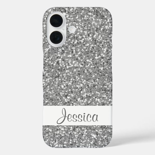 Faux Silver Glitter Pattern Look-like With Name Case-Mate iPhone Case (Back)