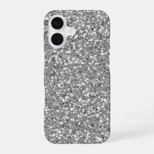 Faux Silver Glitter Pattern - Not Real Glitter iPhone 16 Case (Back)