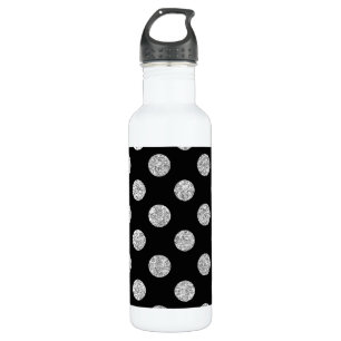 Faux Silver Glitter Polka Dots Pattern on Black 710 Ml Water Bottle