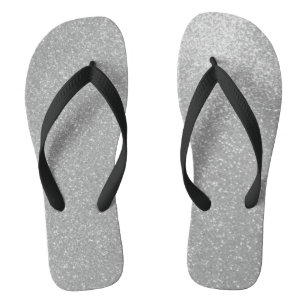 Faux silver glitter print image beach flip flops