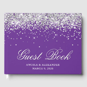 Faux Silver Glitter Royal Purple Wedding Guest Book