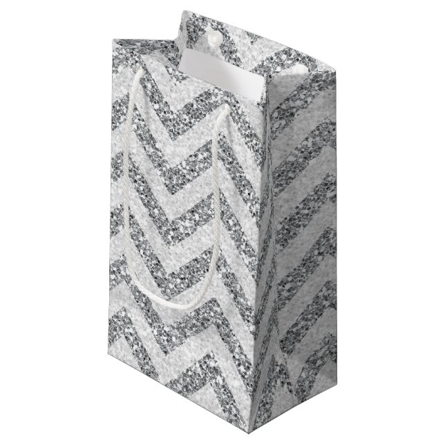 Faux Silver glitter small gift bag (Front Angled)