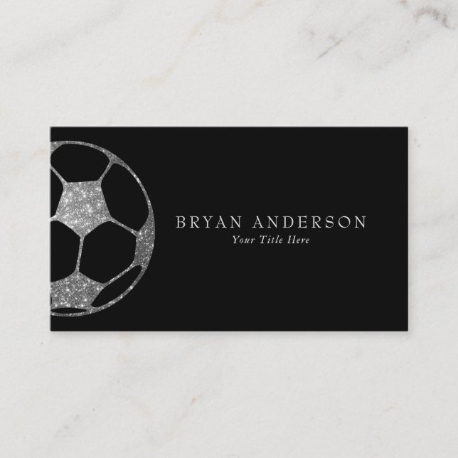 Faux Silver Glitter Soccer Ball Business Card (Front)