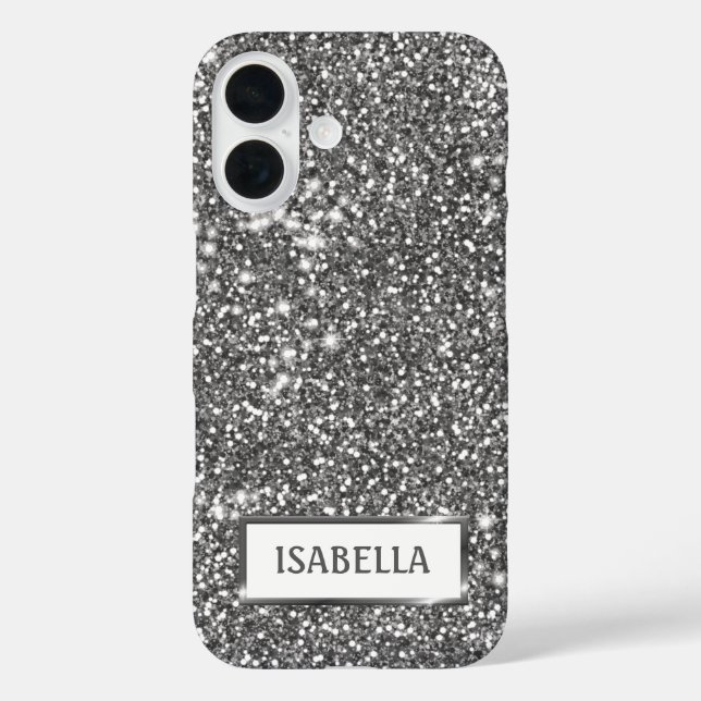 Faux Silver Glitter Texture Look & Custom Name Case-Mate iPhone Case (Back)