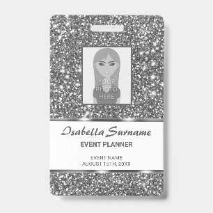 Faux Silver Glitter Texture Look & Custom Text Badge