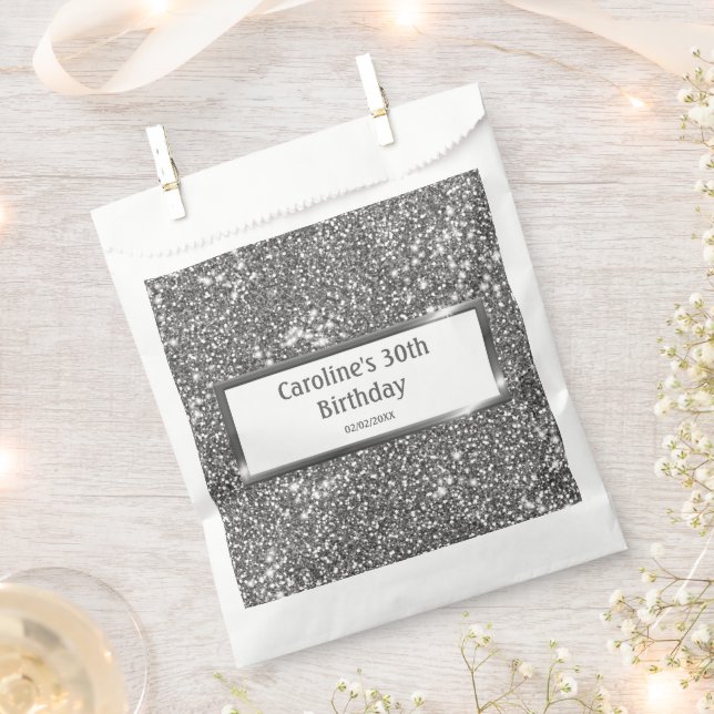 Faux Silver Glitter Texture Look & Custom Text Favour Bag (Clipped)