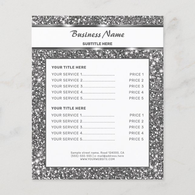 Faux Silver Glitter Texture Look & Custom Text Flyer (Front)