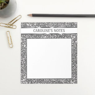 Faux Silver Glitter Texture Look & Custom Text Notepad