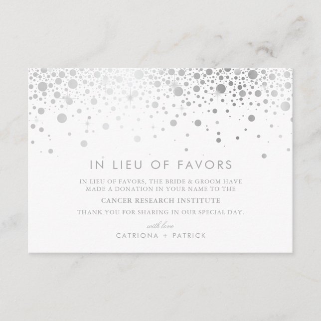 Faux Silver Gold Foil Confetti In Lieu of Favours Enclosure Card (Front)