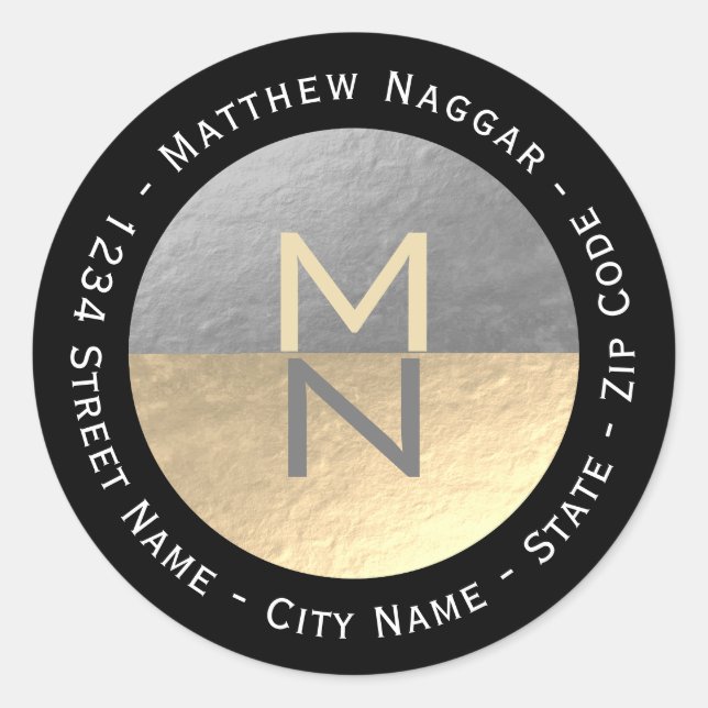 Faux Silver & Gold Foil Return Address Label (Front)