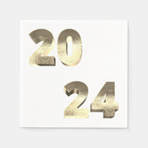Faux Silver Gold Happy New Year 2024 Napkin