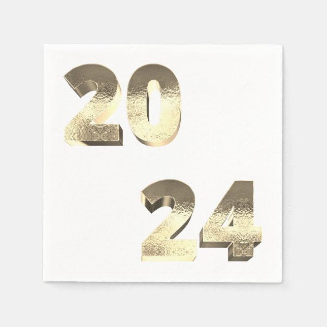 Faux Silver Gold Happy New Year 2024 Napkin (Front)