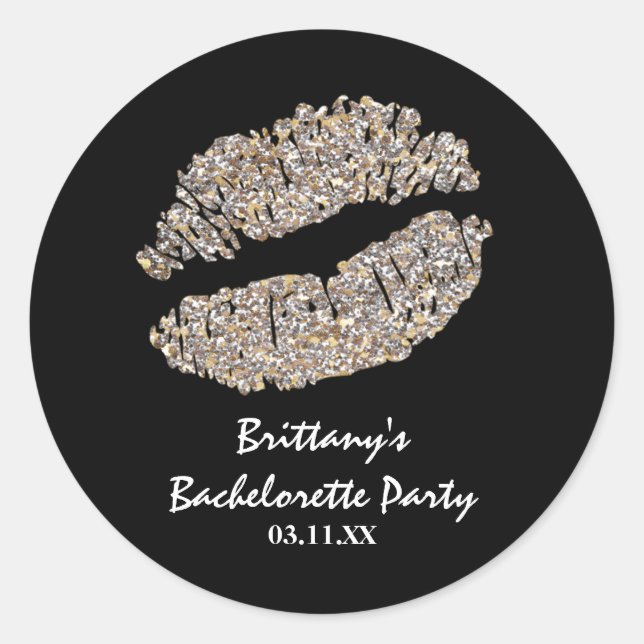 Faux Silver Gold Sparkle Lips Kiss Party Favour Classic Round Sticker (Front)