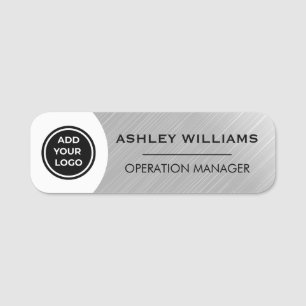 Faux Silver Grey Add Logo Employee Staff Name Tag