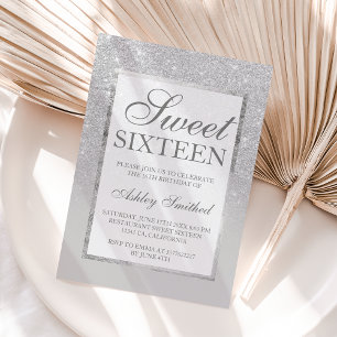 Faux silver grey glitter elegant chic Sweet 16 Invitation