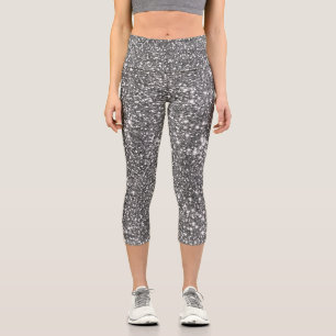 Faux Silver Grey Glitter Texture Look-like Design Capri Leggings