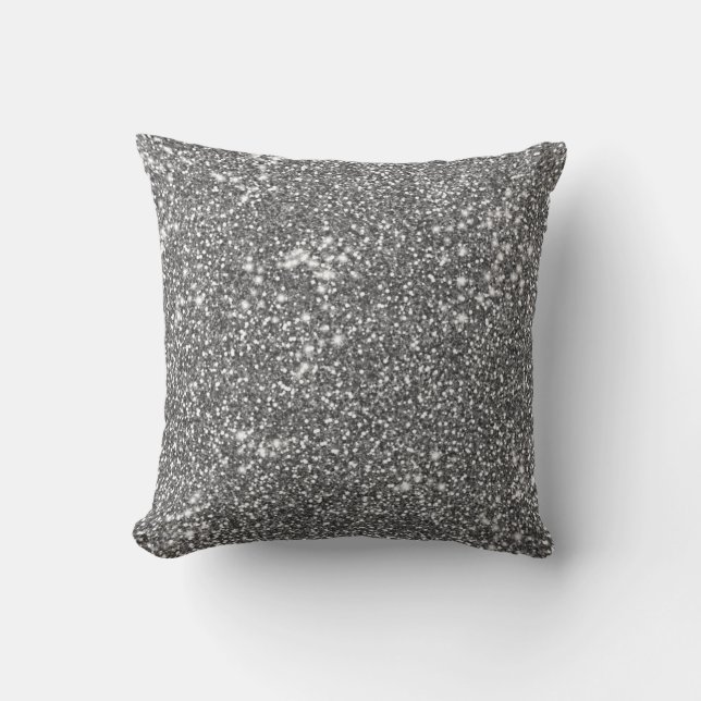 Faux Silver Grey Glitter Texture Look-like Design Throw Pillow (Front)
