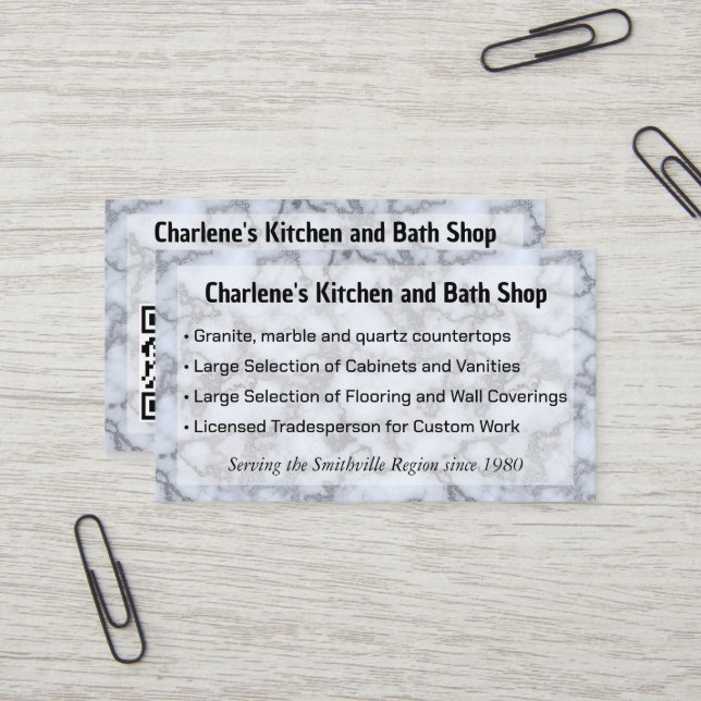 Faux Silver Grey Marble Business Card (Front/Back In Situ)