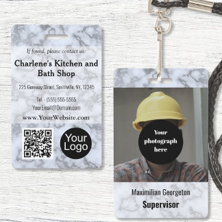 Faux Silver Grey Marble ID Badge