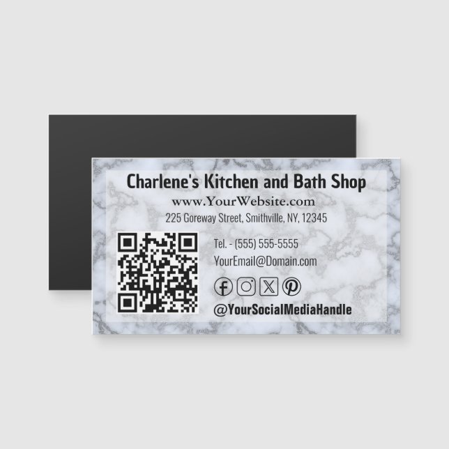 Faux Silver Grey Marble Magnetic Business Card (Front/Back)