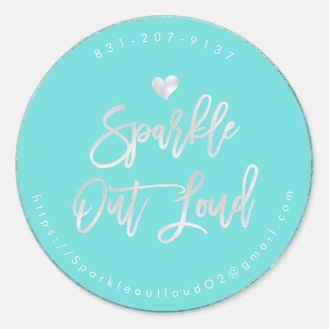 Faux Silver Heart Sparkle Out Loud DIY Background Classic Round Sticker (Front)