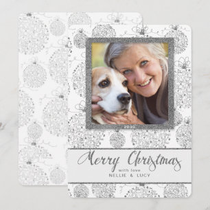 Faux Silver Leaf with Merry Christmas Photo Holiday Card