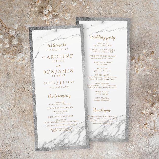 Faux silver marble luxury modern wedding program (Faux silver marble luxury modern wedding program)
