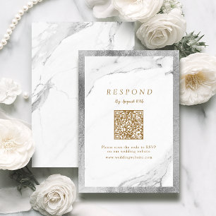 Faux silver marble luxury modern wedding QR code RSVP Card