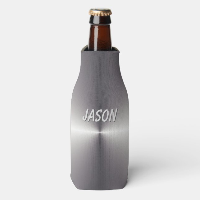 Faux Silver Metal Can or Bottle Holder Custom Name Bottle Cooler (Bottle Front)