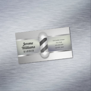 Faux silver metallic barber pole  	Magnetic business card