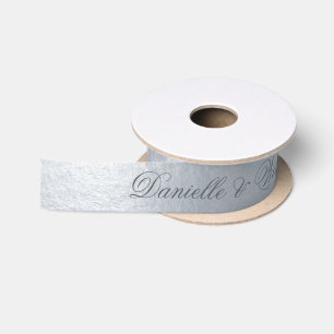 Faux Silver Metallic Elegant Grey Script Wedding Satin Ribbon