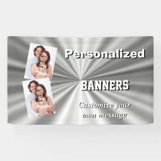 Faux silver metallic grey minimal banner