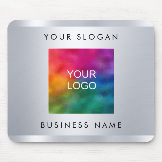 Faux Silver Metallic Look Add Your Business Logo Mouse Pad (Front)
