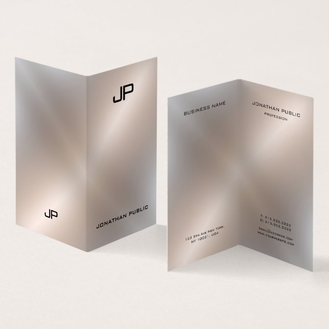 Faux Silver Metallic Look Elegant Modern Monogram Business Card (Inside and Outside)