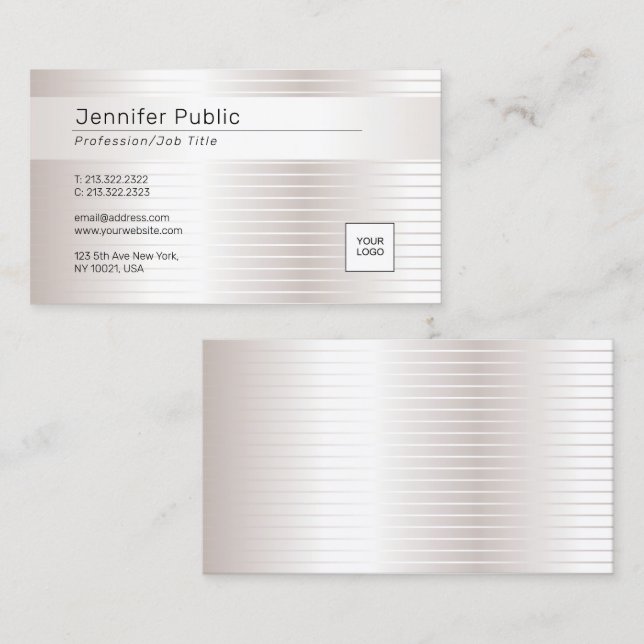 Faux Silver Modern Elegant Glamourous Template Business Card (Front/Back)