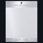 Faux Silver Monogram Professional Modern Template Letterhead<br><div class="desc">Glamour Faux Silver Monogram Professional Modern Template Elegant Letterhead.</div>