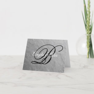 Faux Silver Nugget Foil Fancy Script Monogram Thank You Card
