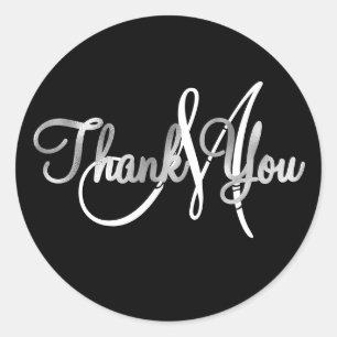 Faux Silver Ombre Foil Thank You Monogram Classic Round Sticker