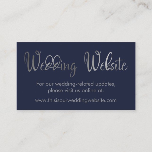 Faux Silver on Navy Wedding Website Insert Card (Front)