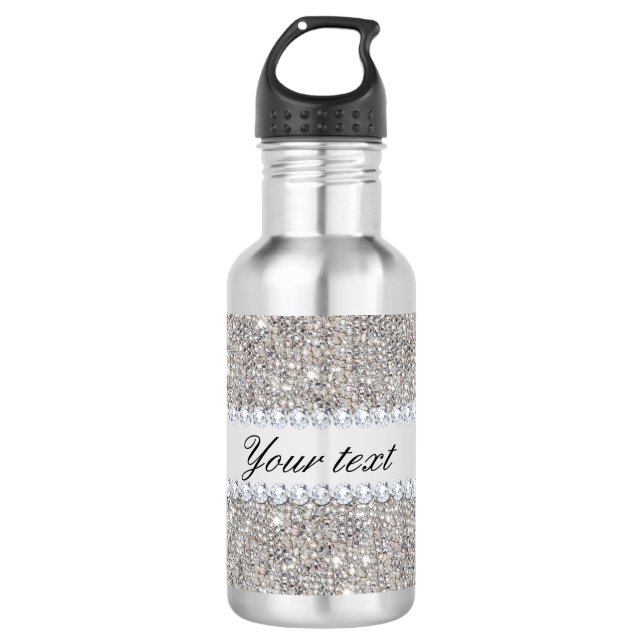 Faux Silver Sequins and Diamonds 532 Ml Water Bottle (Front)