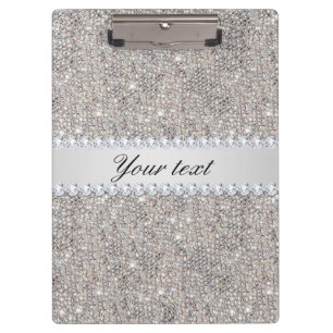 Faux Silver Sequins and Diamonds Clipboard